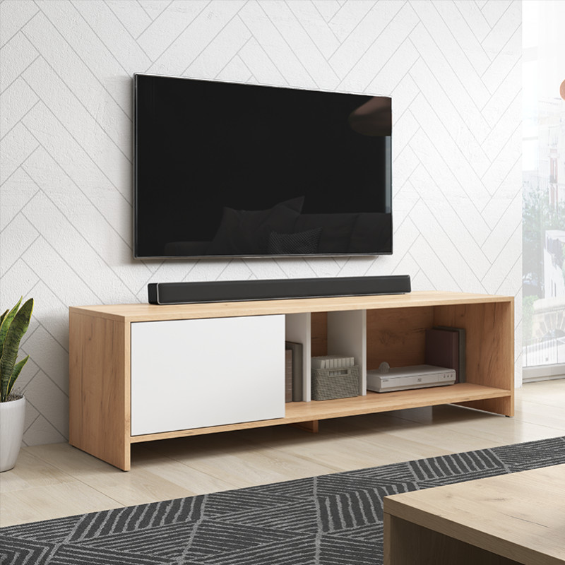 Meuble tv support télévision avec étagères et placards de rangement deux  portes buffet naturel - Conforama