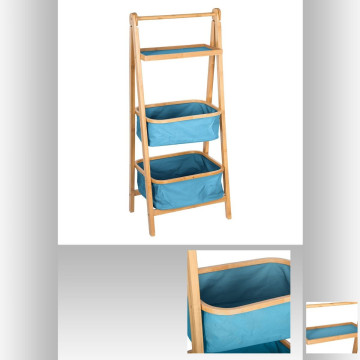 Colonne 2 paniers bleus et 1 plateau en bambou - Le Dépôt Bailleul