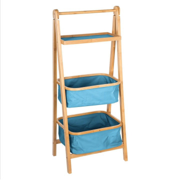 Colonne 2 paniers bleus et 1 plateau en bambou - Le Dépôt Bailleul