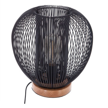 Lampe en métal noir et base bois Atmosphéra - Le Dépôt Bailleul