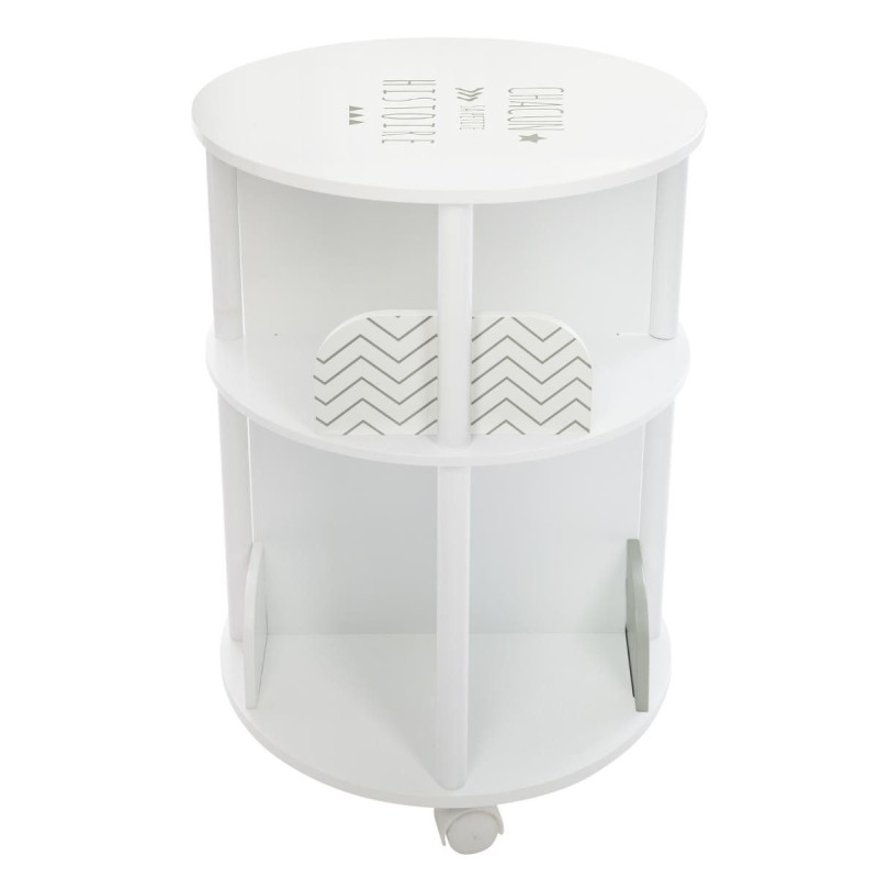 Bibliothèque Ronde Rotative Pour Enfant - 3 Ou 4 Niveaux - Dimensions 40x40x97 Cm - En MDF Laqué Blanc - Pour Chambre, Salon, Bureau