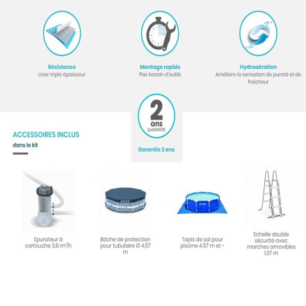 Piscine tubulaire Prism Frame 4,57 x 1,07 m Intex - Le Dépôt Bailleul