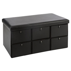 Grand pouf à tiroirs simili noir Atmosphera - Le Dépôt Bailleul