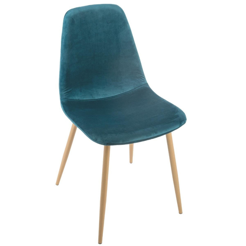 Chaise Roka velours bleu canard et pieds métal Atmosphera