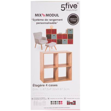 Étagère en bois naturel 4 cases collection Mix - Le Dépôt Bailleul