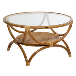 Table basse en rotin et verre Farah Atmosphera - Le Dépôt Bailleul