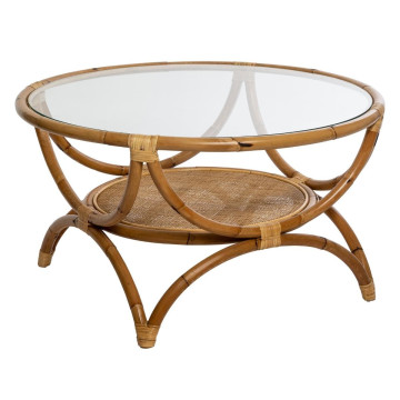Table basse en rotin et verre Farah Atmosphera - Le Dépôt Bailleul