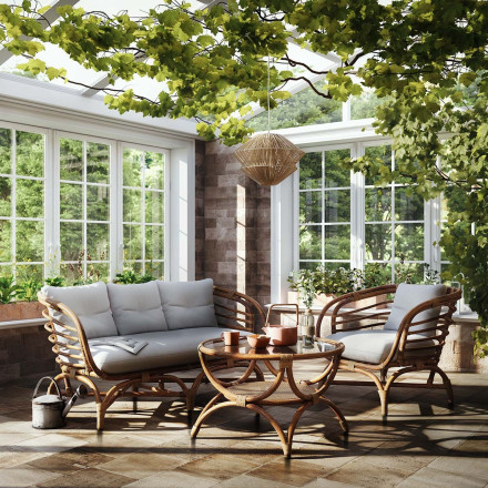 Table basse en rotin et verre Farah Atmosphera - Le Dépôt Bailleul