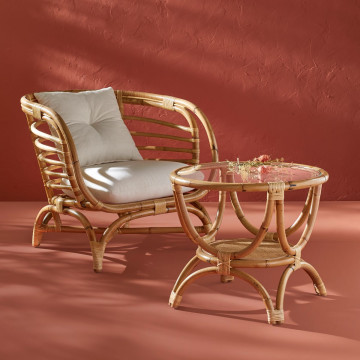 Table d'appoint en rotin et verre Farah Atmosphera - Le Dépôt Bailleul