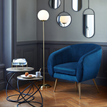 Fauteuil velours bleu Solaro Atmosphera - Le Dépôt Bailleul