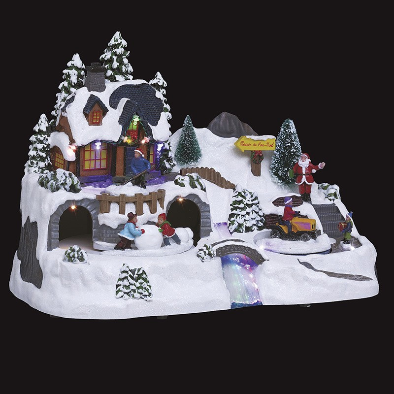 Lot De 3 Maisons De Noël En Bois Lumineuses - Villages Miniatures LED à Piles - Décoration De Table, Veilleuse, Sapin - Blanc