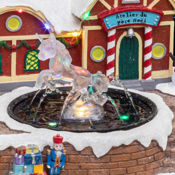 Village de noël animé et lumineux fontaine du père noël - Le dépôt Bailleul.