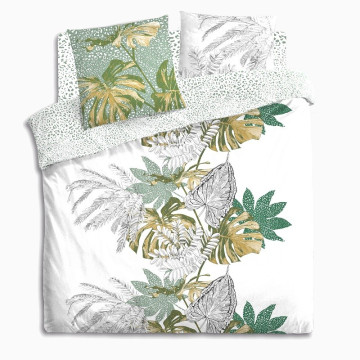 Parure de lit Monstera blanc et vert 240x220 Atmosphera - Le dépôt Bailleul