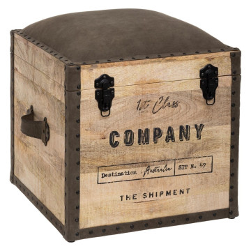 Malle pouf vintage en bois Atmosphera - Le Dépôt Bailleul