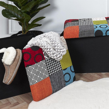 Coffre pouf pliable couvercle patchwork - Le Dépôt Bailleul