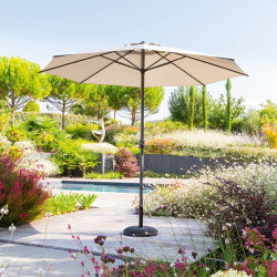 Parasol mat central rond 3m Loompa taupe Hespéride - Le Dépôt Bailleul