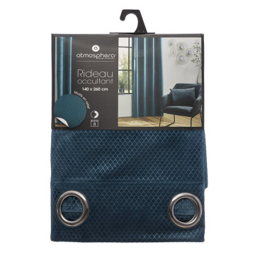 Rideau occultant velours Otto bleu canard Atmosphera - Le dépôt Bailleul