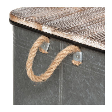 Lot de 3 malles métal gris plateau bois Atmosphera - Le Dépôt Bailleul