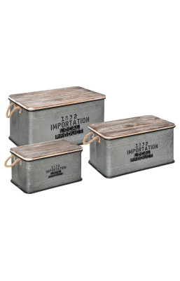 Lot de 3 malles métal gris...