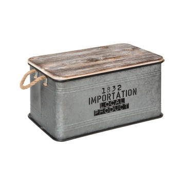 Lot de 3 malles métal gris plateau bois Atmosphera - Le Dépôt Bailleul