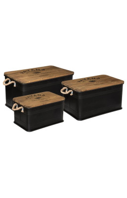 Lot de 3 malles métal noir...