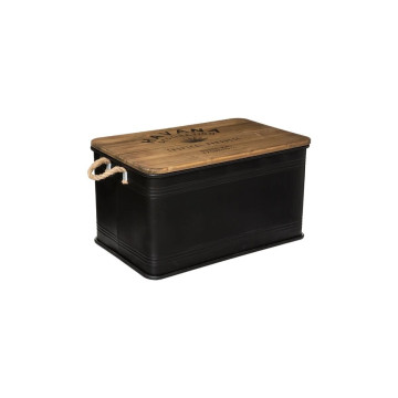 Lot de 3 malles métal noir plateau bois Atmosphera - Le Dépôt Bailleul