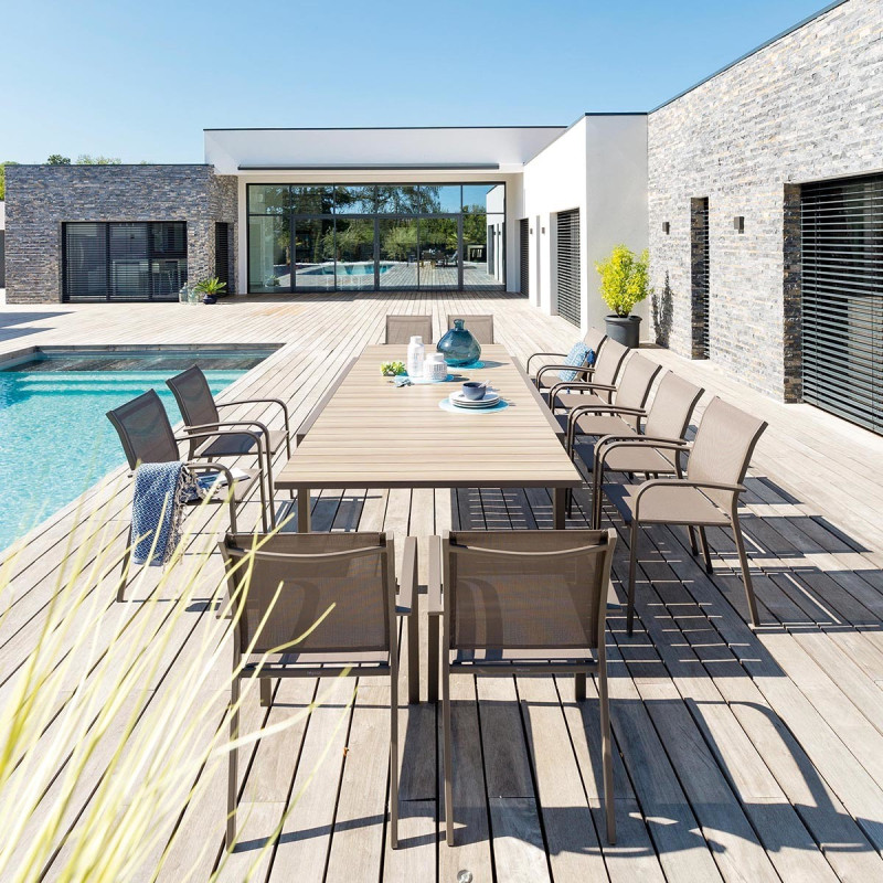 Table de jardin extensible 14p nut et tonka Evasion Hespéride Le