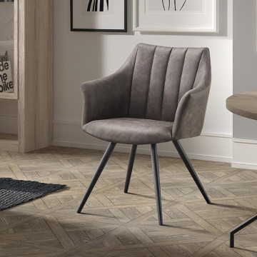 Chaise avec accoudoirs Ramona PU gris foncé - Le Dépôt Bailleul