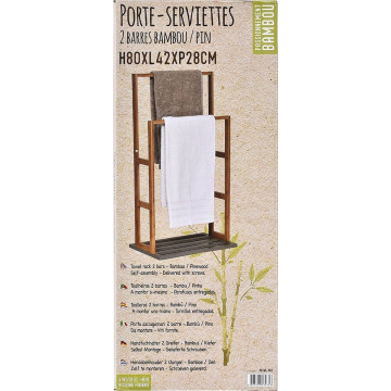 Porte serviette bambou 2 barres naturel et kaki - Le Dépôt Bailleul