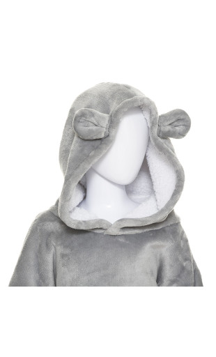 Sweat plaid à capuche ours gris enfant Atmosphera - Gris clair