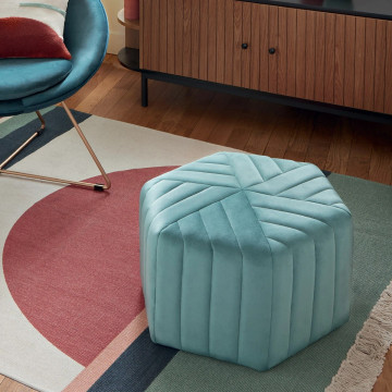 Pouf velours Seis hexagonal vert jade Atmosphera - Le Dépôt Bailleul