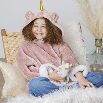 Sweat plaid à capuche licorne rose enfant Atmosphera - Le Dépôt Bailleul