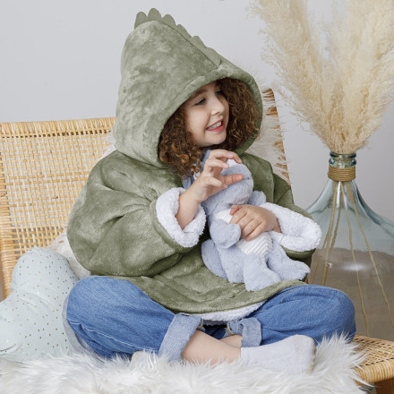 Sweat plaid à capuche dino vert enfant Atmosphera - Le Dépôt Bailleul