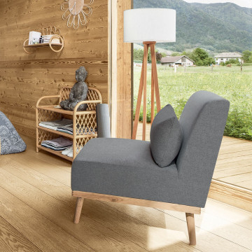 Fauteuil bas Andria pieds bois gris galet Atmosphera - Le Dépôt Bailleul