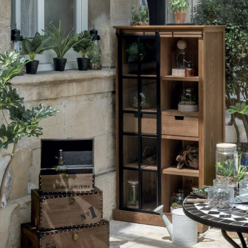 Vitrine porte coulissante Danik 2 tiroirs Atmosphera - Le Dépôt Bailleul