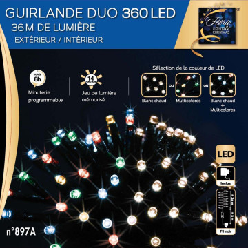 Guirlande programmable 360 LED multicolores blanc