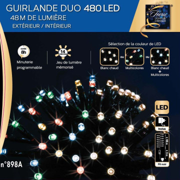 Guirlande programmable 480 LED multicolores blanc