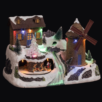 Village de noël moulin à vent animé, lumineux et musical - Le dépôt Bailleul