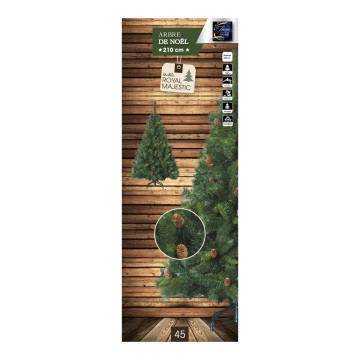 Sapin de Noël 210 cm vert MAJESTIC avec pommes de pin - Le Dépôt Bailleul