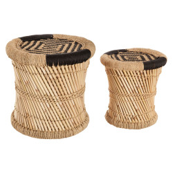 Set de 2 tables d'appoint en corde naturel et noir Atmosphera - Le Dépôt Bailleul