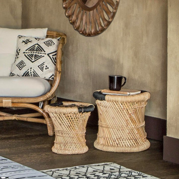 Set de 2 tables d'appoint en corde naturel et noir Atmosphera - Le Dépôt Bailleul