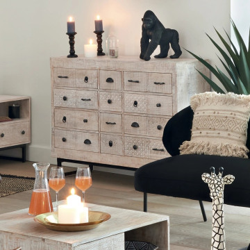 Commode 12 tiroirs Ajay manguier sculpté Atmosphera - Le Dépôt Bailleul