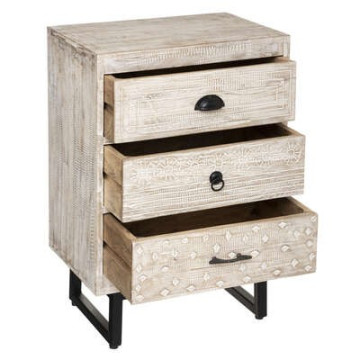 Chevet 3 tiroirs bois blanchi Ajay Atmosphera - Le Dépôt Bailleul