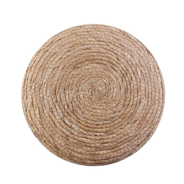 Pouf en jute beige et naturel pieds bois - Le Dépôt Bailleul