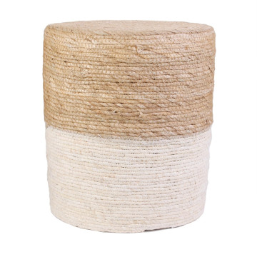 Pouf en jute beige et naturel pieds bois - Le Dépôt Bailleul