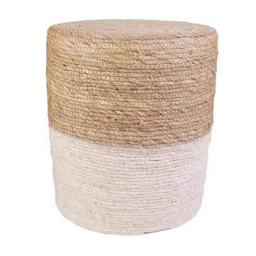 Pouf en jute beige et naturel pieds bois - Le Dépôt Bailleul