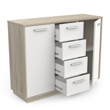 Buffet bas 2 portes 4 tiroirs Léo - Le Dépôt Bailleul