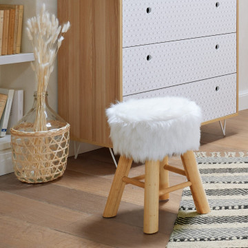 Tabouret fourrure blanc Atmosphera - Le dépôt Bailleul