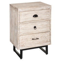 Chevet 3 tiroirs bois blanchi Ajay Atmosphera - Le Dépôt Bailleul