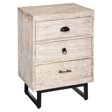 Chevet 3 tiroirs bois blanchi Ajay Atmosphera - Le Dépôt Bailleul